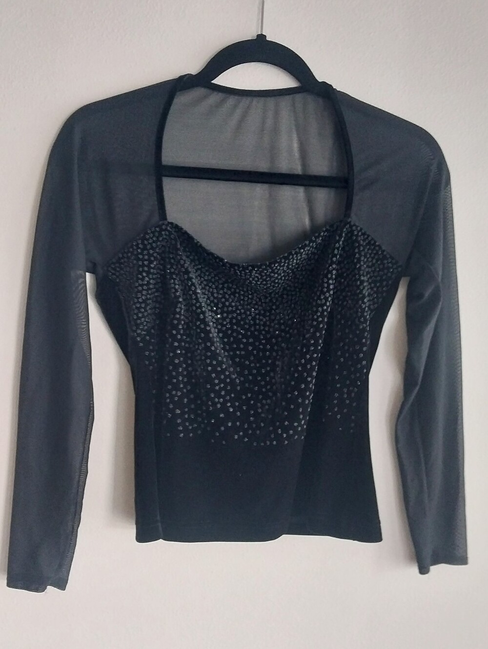 Robbie Bee Vintage Y2K Black Beaded Whimsigoth Fairy Velvet & Mesh Crop Top